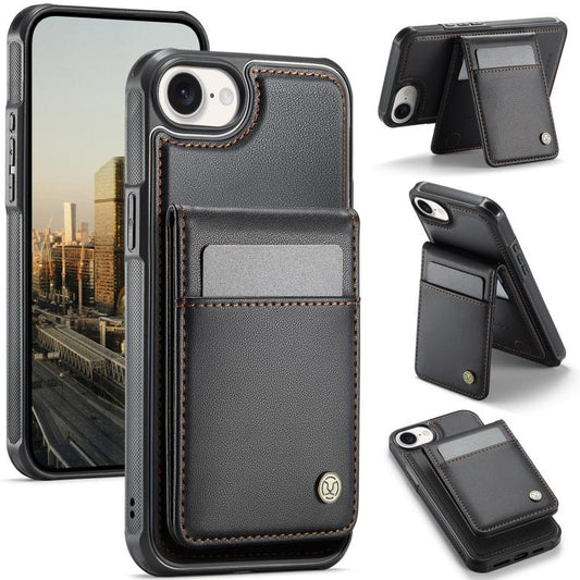 For iPhone 16e JEEHOOD J06 British Style RFID MagSafe Card Bag PU Phone Case(Black) - free shipping - PMC Jewellery - Order now!