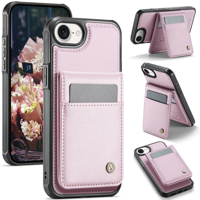 For iPhone 16e JEEHOOD J06 British Style RFID MagSafe Card Bag PU Phone Case(Pink)