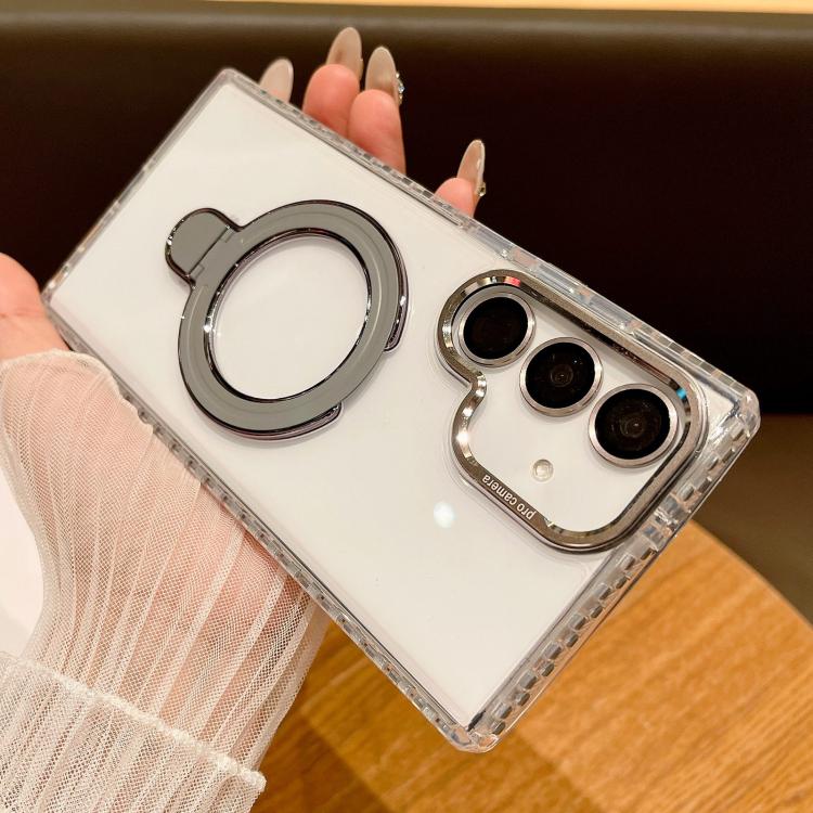 For Samsung Galaxy S25 5G Transparent MagSafe Holder Phone Case with Lens Film(Grey) - free shipping - PMC Jewellery - Order now!