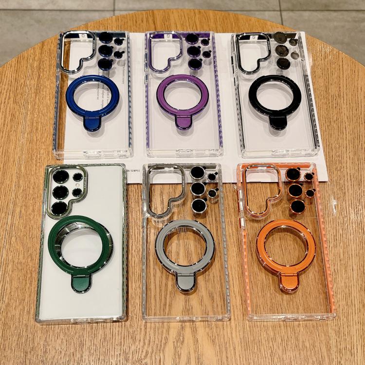 For Samsung Galaxy S25+ 5G Transparent MagSafe Holder Phone Case with Lens Film(Black) - Galaxy S25+ 5G Cases by PMC Jewellery | Online Shopping South Africa | PMC Jewellery | Buy Now Pay Later Mobicred