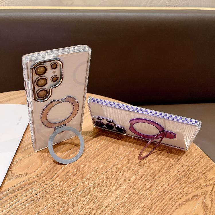 For Samsung Galaxy S25 5G Transparent MagSafe Holder Phone Case with Lens Film(Purple) - Galaxy S25 5G Cases by PMC Jewellery | Online Shopping South Africa | PMC Jewellery | Buy Now Pay Later Mobicred
