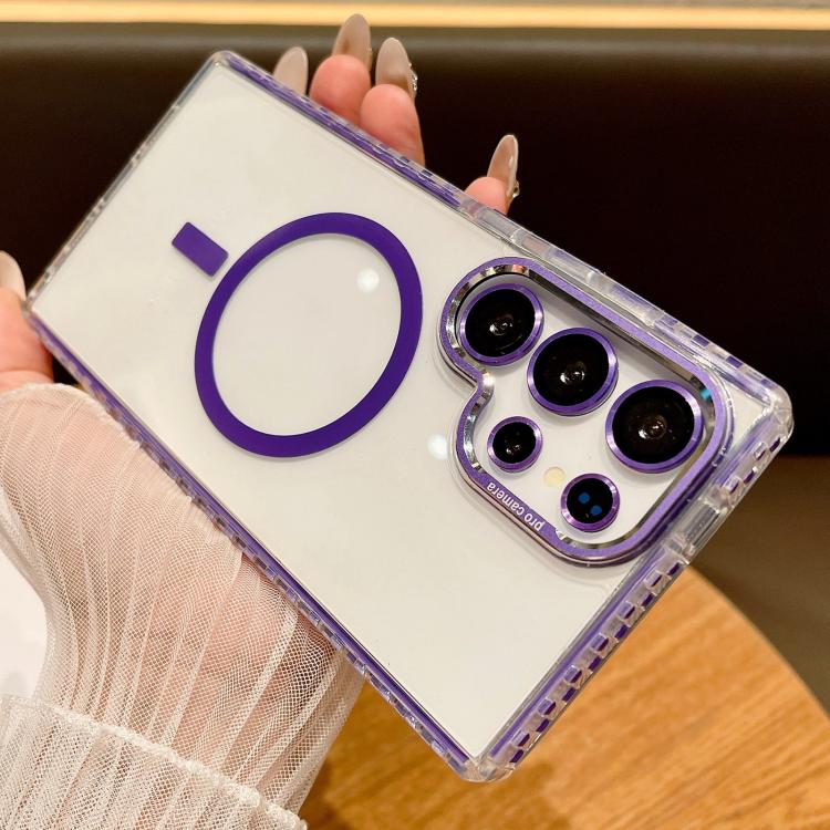For Samsung Galaxy S25 Ultra 5G Transparent MagSafe Phone Case with Lens Film(Purple) - Galaxy S25 Ultra 5G Cases by PMC Jewellery | Online Shopping South Africa | PMC Jewellery | Buy Now Pay Later Mobicred