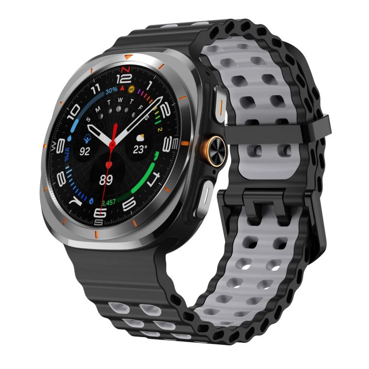 For Samsung Galaxy Watch Ultra 47mm Ocean Two Color Dual-Row Hole Silicone Watch Band(Black Grey) - Watch Bands by PMc TechLife | Online Shopping South Africa | PMc TechLife | Buy Now Pay Later Mobicred