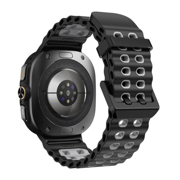 For Samsung Galaxy Watch Ultra 47mm Ocean Two Color Dual-Row Hole Silicone Watch Band(Black Grey)