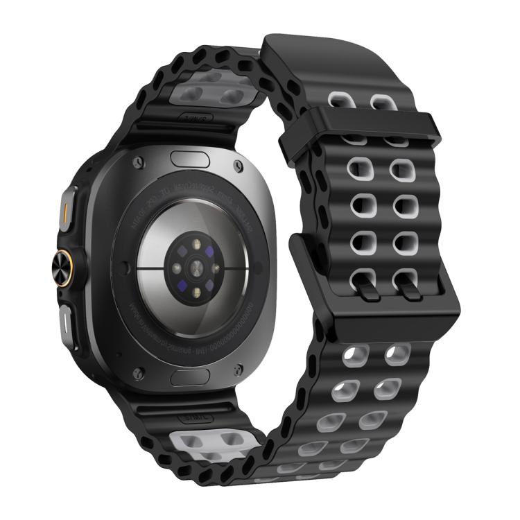 For Samsung Galaxy Watch Ultra 47mm Ocean Two Color Dual-Row Hole Silicone Watch Band(Black Grey)
