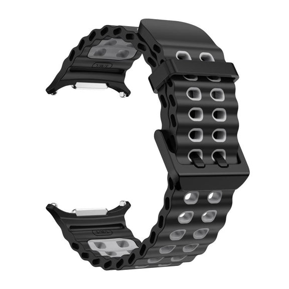 For Samsung Galaxy Watch Ultra 47mm Ocean Two Color Dual-Row Hole Silicone Watch Band(Black Grey)
