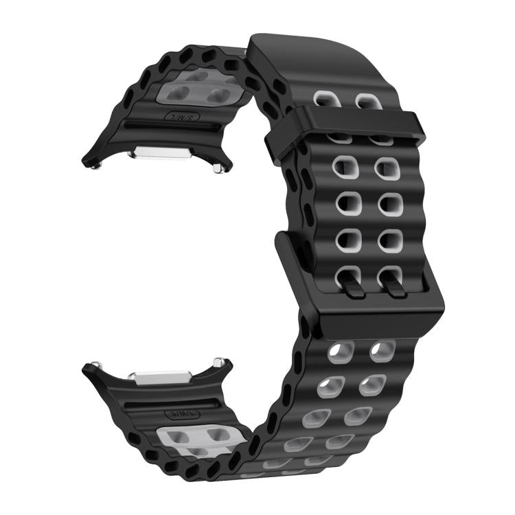 For Samsung Galaxy Watch Ultra 47mm Ocean Two Color Dual-Row Hole Silicone Watch Band(Black Grey)