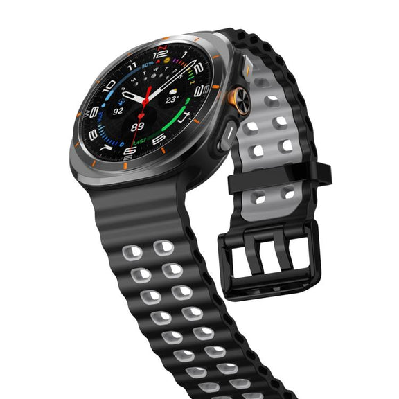 For Samsung Galaxy Watch Ultra 47mm Ocean Two Color Dual-Row Hole Silicone Watch Band(Black Grey)