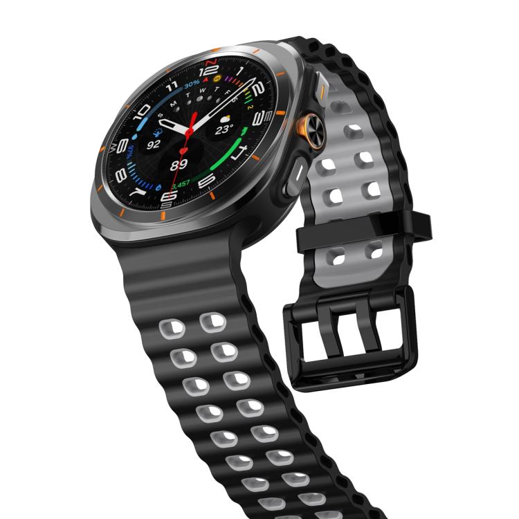 For Samsung Galaxy Watch Ultra 47mm Ocean Two Color Dual-Row Hole Silicone Watch Band(Black Grey)
