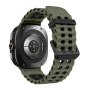 For Samsung Galaxy Watch Ultra 47mm Ocean Two Color Dual-Row Hole Silicone Watch Band(Army Green Black)