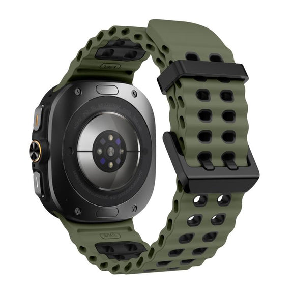 For Samsung Galaxy Watch Ultra 47mm Ocean Two Color Dual-Row Hole Silicone Watch Band(Army Green Black)