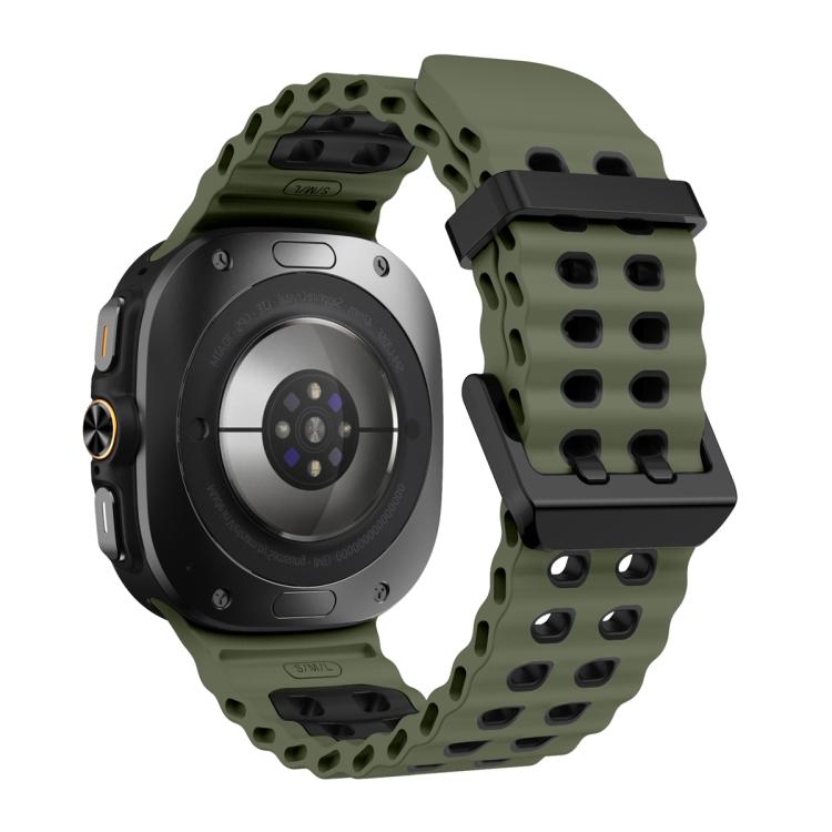 For Samsung Galaxy Watch Ultra 47mm Ocean Two Color Dual-Row Hole Silicone Watch Band(Army Green Black)