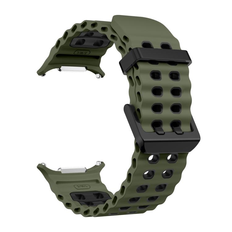 For Samsung Galaxy Watch Ultra 47mm Ocean Two Color Dual-Row Hole Silicone Watch Band(Army Green Black)