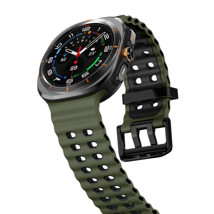 For Samsung Galaxy Watch Ultra 47mm Ocean Two Color Dual-Row Hole Silicone Watch Band(Army Green Black)