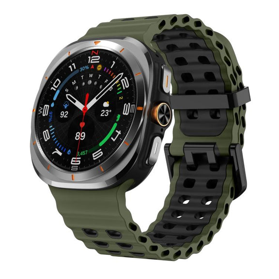 For Samsung Galaxy Watch Ultra 47mm Ocean Two Color Dual-Row Hole Silicone Watch Band(Army Green Black)