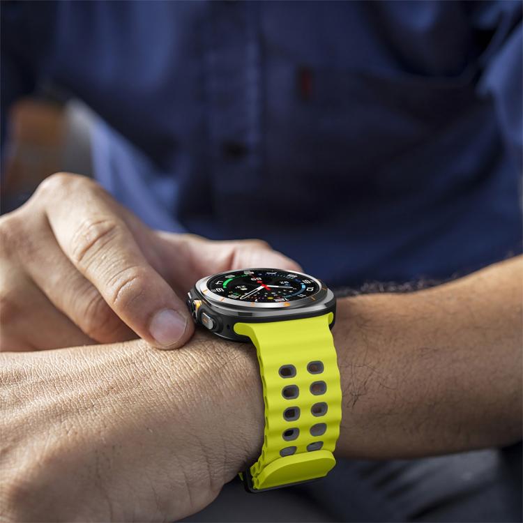 For Samsung Galaxy Watch Ultra 47mm Ocean Two Color Dual-Row Hole Silicone Watch Band(Lime Gray)