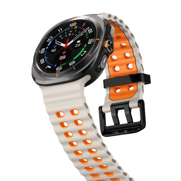 For Samsung Galaxy Watch Ultra 47mm Ocean Two Color Dual-Row Hole Silicone Watch Band(Starlight Orange)