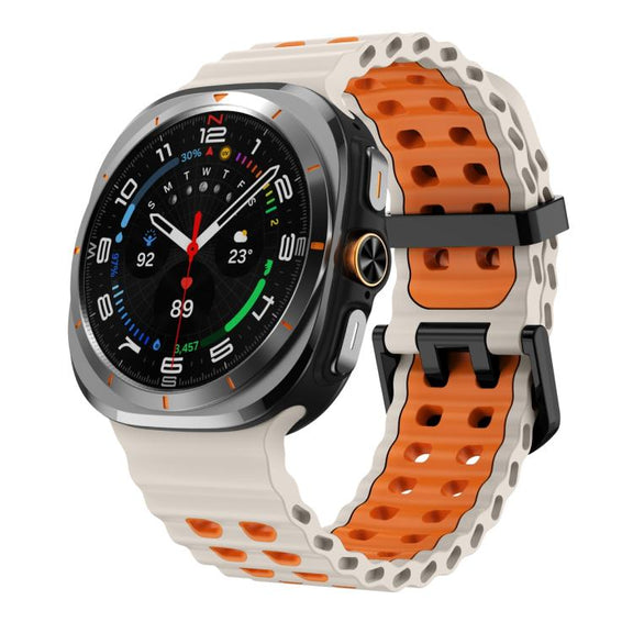 For Samsung Galaxy Watch Ultra 47mm Ocean Two Color Dual-Row Hole Silicone Watch Band(Starlight Orange)