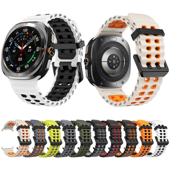 For Samsung Galaxy Watch Ultra 47mm Ocean Two Color Dual-Row Hole Silicone Watch Band(Black Grey)