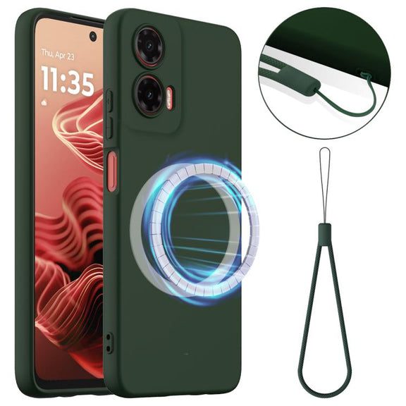 For Motorola Moto G35 5G Shockproof Silicone Magsafe Phone Case(Dark Green)