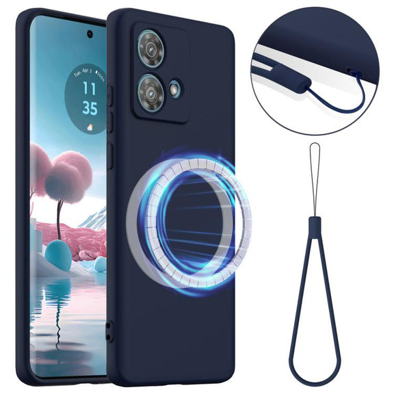 For Motorola Edge 40 Neo Shockproof Silicone Magsafe Phone Case(Navy Blue)