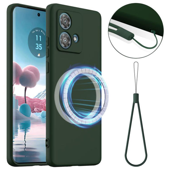 For Motorola Edge 40 Neo Shockproof Silicone Magsafe Phone Case(Dark Green)
