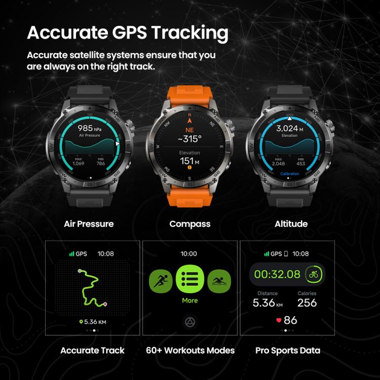 Zeblaze Stratos 2 Plus 1.43 inch Screen 3 ATM Health and Fitness GPS Smart Watch(Graphite Black)