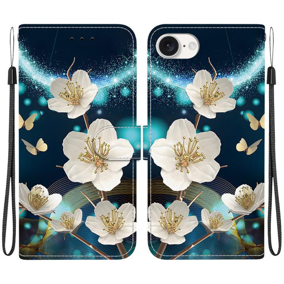 For iPhone 16e Crystal Texture Colored Drawing Leather Phone Case(Magnolia)