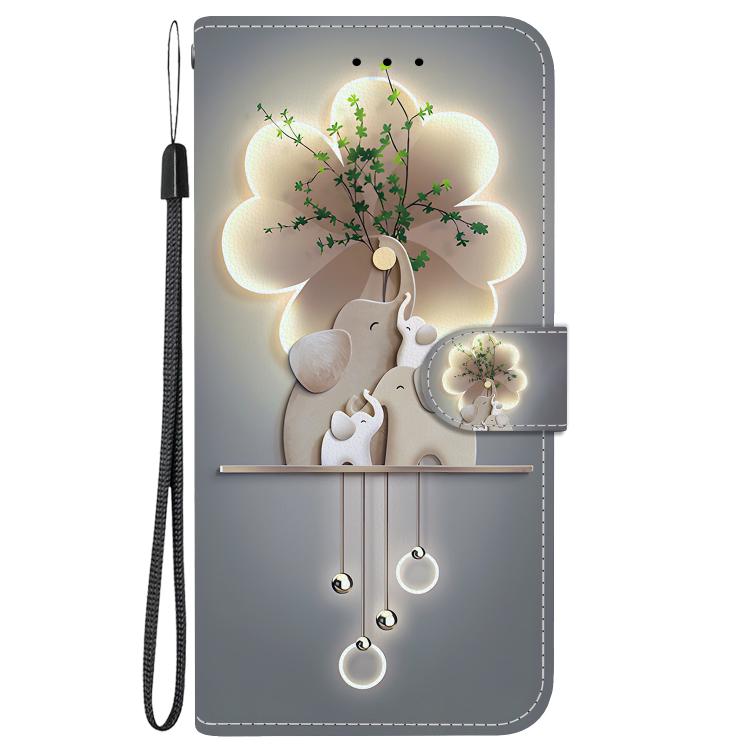For iPhone 16e Crystal Texture Colored Drawing Leather Phone Case(Elephants)