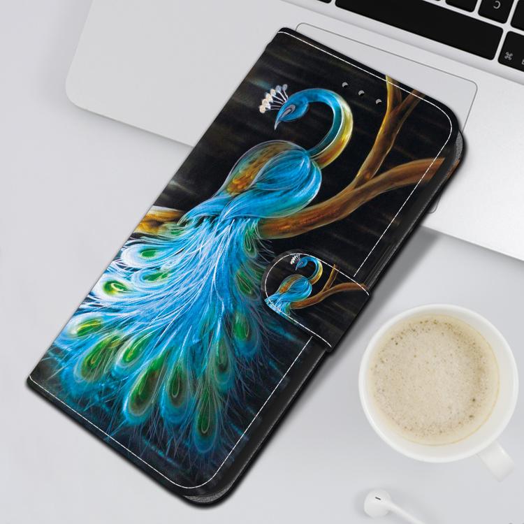 For iPhone 16e Crystal Texture Colored Drawing Leather Phone Case(Peacock) - iPhone 16e Cases by PMC TechLife | Online Shopping South Africa | PMC TechLife | Buy Now Pay Later Mobicred