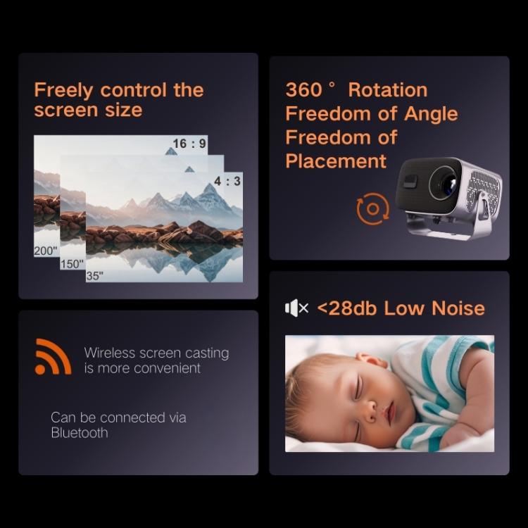 A10 Plus 1280 x 720P 200ANSI Amlogic H713 CPU Android 11.0 Smart Projector, AU Plug(Metal Grey) - LED Projector by PMC TechLife | Online Shopping South Africa | PMC TechLife | Buy Now Pay Later Mobicred