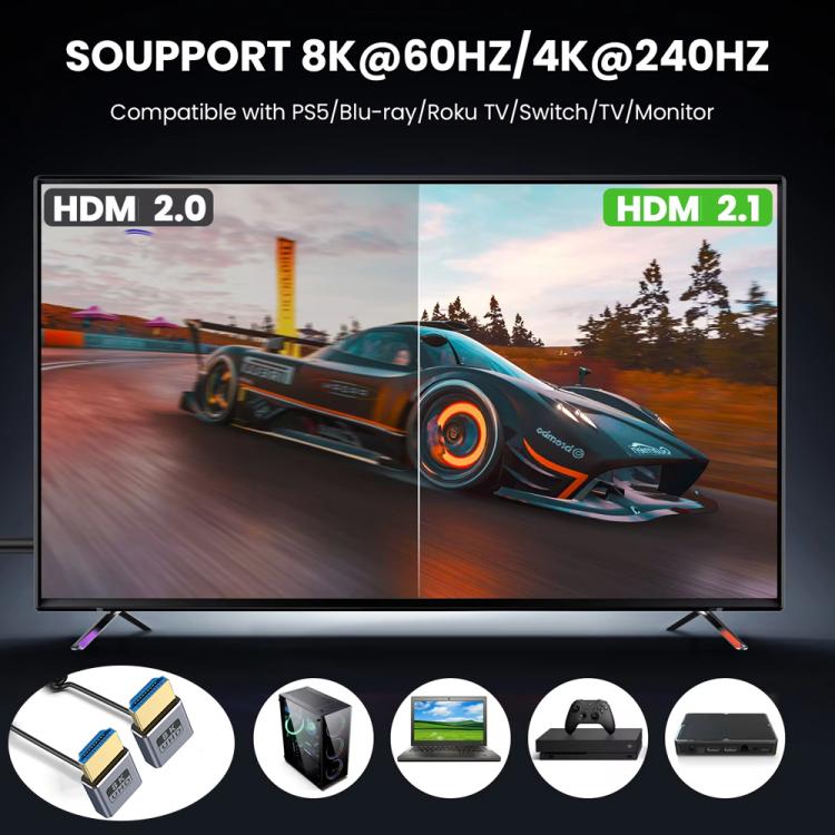 0.7m Coiled Coaxial 8K 48Gbps HDMI 2.1 Cable, Port:Up to Up Elbow - Cable by PMC TechLife | Online Shopping South Africa | PMC TechLife | Buy Now Pay Later Mobicred