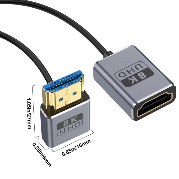 0.7m Coiled Coaxial 8K 48Gbps HDMI 2.1 Cable, Port:Male to Female Down Elbow