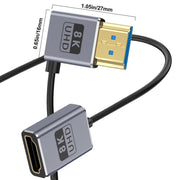 0.7m Coiled Coaxial 8K 48Gbps HDMI 2.1 Cable, Port:Male to Female Right Elbow