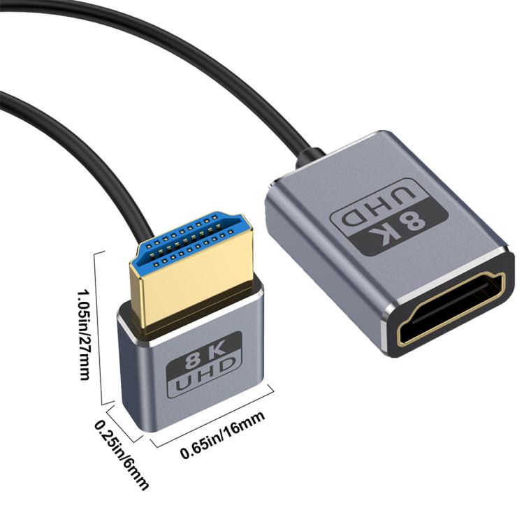 0.7m Coiled Coaxial 8K 48Gbps HDMI 2.1 Cable, Port:Male to Female Up Elbow