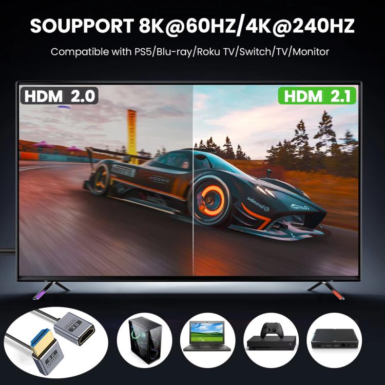 0.7m Coiled Coaxial 8K 48Gbps HDMI 2.1 Cable, Port:Male to Female Up Elbow - Cable by PMC TechLife | Online Shopping South Africa | PMC TechLife | Buy Now Pay Later Mobicred