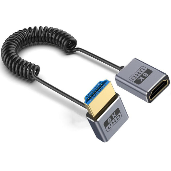 0.7m Coiled Coaxial 8K 48Gbps HDMI 2.1 Cable, Port:Male to Female Up Elbow