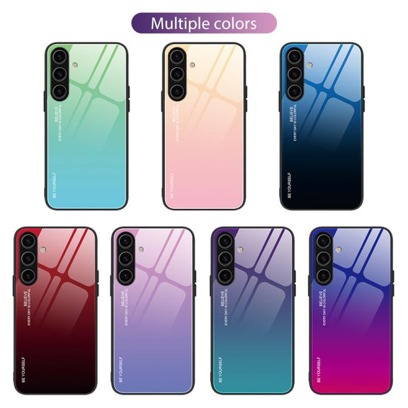 For Samsung Galaxy S25+ 5G Gradient Color Glass Phone Case(Pink Purple)