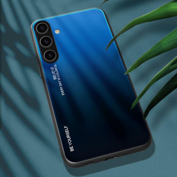 For Samsung Galaxy S25+ 5G Gradient Color Glass Phone Case(Blue Black)