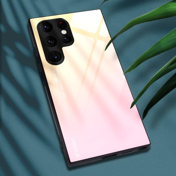 For Samsung Galaxy S25 Ultra 5G Gradient Color Glass Phone Case(Yellow Pink) - Galaxy S25 Ultra 5G Cases by PMC Jewellery | Online Shopping South Africa | PMC Jewellery | Buy Now Pay Later Mobicred