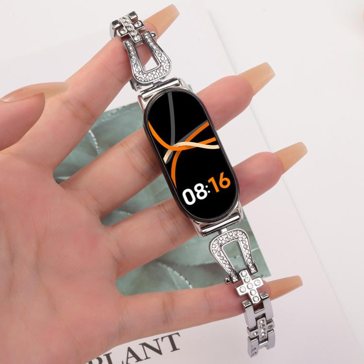 For Xiaomi Smart Band 9 / 8 U-shaped Diamond Bracelet Metal Watch Band(Silver)