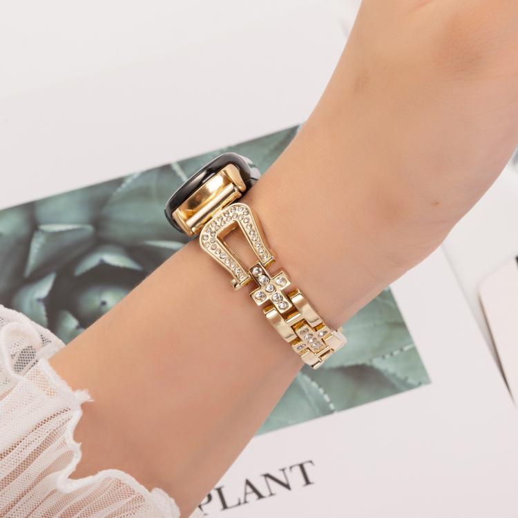 For Xiaomi Smart Band 9 / 8 U-shaped Diamond Bracelet Metal Watch Band(Gold)