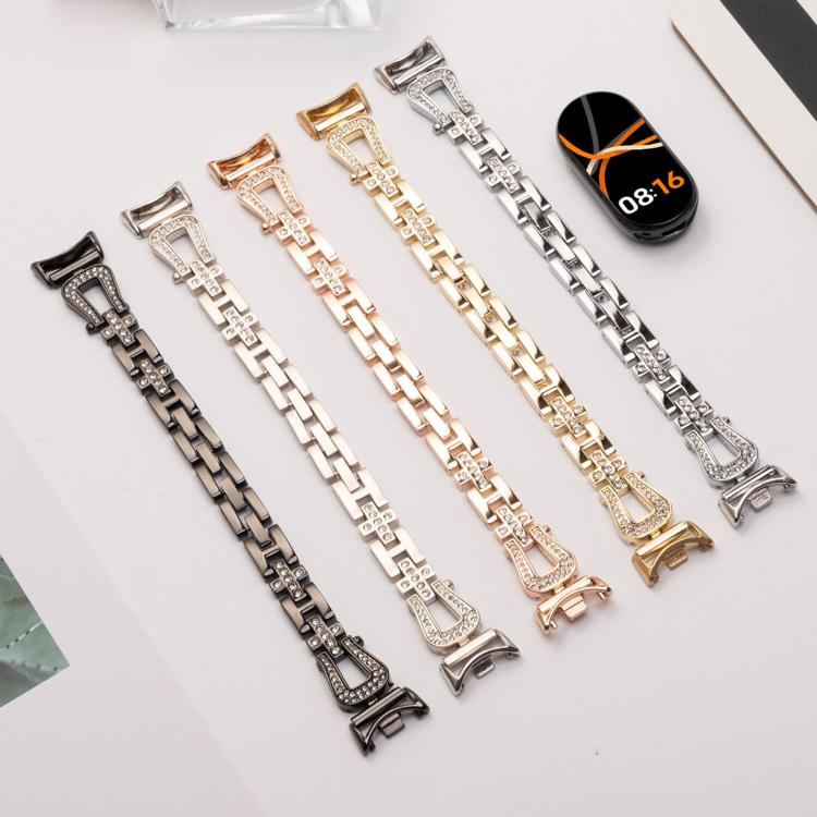 For Xiaomi Smart Band 9 / 8 U-shaped Diamond Bracelet Metal Watch Band(Silver)