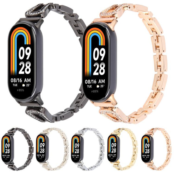 For Xiaomi Smart Band 9 / 8 U-shaped Diamond Bracelet Metal Watch Band(Silver)
