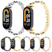 For Xiaomi Smart Band 9 / 8 Four-petaled Flower Diamond Bracelet Metal Watch Band(Rose Gold)