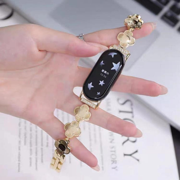 For Xiaomi Smart Band 9 / 8 Four-petaled Flower Diamond Bracelet Metal Watch Band(Gold)