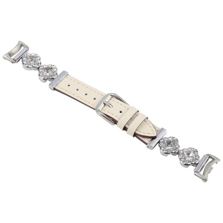 For Xiaomi Smart Band 9 / 8 Metal Diamond Leather Bracelet Watch Band(Silver Creamy White) - Watch Bands by PMc TechLife | Online Shopping South Africa | PMc TechLife | Buy Now Pay Later Mobicred