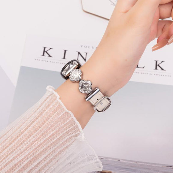 For Xiaomi Smart Band 9 / 8 Metal Diamond Leather Bracelet Watch Band(Silver Creamy White)