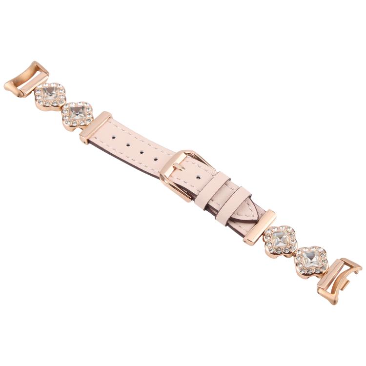 For Xiaomi Smart Band 9 / 8 Metal Diamond Leather Bracelet Watch Band(Rose Gold Pink)