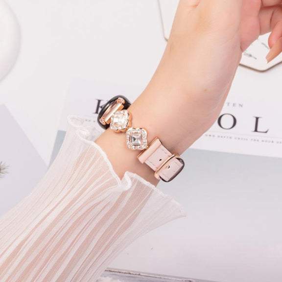 For Xiaomi Smart Band 9 / 8 Metal Diamond Leather Bracelet Watch Band(Rose Gold Pink)